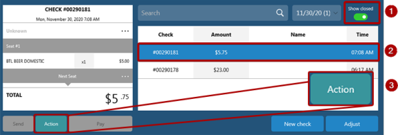 Adjust, Reprint, or Reopen a Closed Check