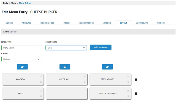 Title: ★ The Layout tab, showing a Custom-sorted menu screen. - Description: ★ The Layout tab, showing a Custom-sorted menu screen.