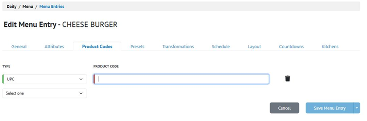 Title: ★ The Product Codes tab with a UPC code being added. - Description: ★ The Product Codes tab with a UPC code being added.