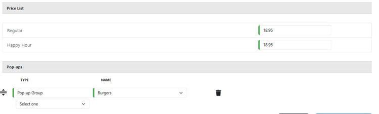 Title: ★ The Price List and Pop-ups sections at the bottom of the General tab. - Description: ★ The Price List and Pop-ups sections at the bottom of the General tab.
