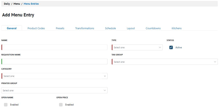 Title: ★ The Add Menu Entry page. The Attributes tab is not present until the entry is saved. - Description: ★ The Add Menu Entry page. The Attributes tab is not present until the entry is saved.